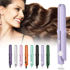 Mini Dual Purpose Curling Iron for Short Hair, 2-in-1 Mini Curling Wand & Flat Iron Travel Size Hair Straightener 3/4 inch Small Portable Hair Curler for Women Men All Hair Types, Mauve