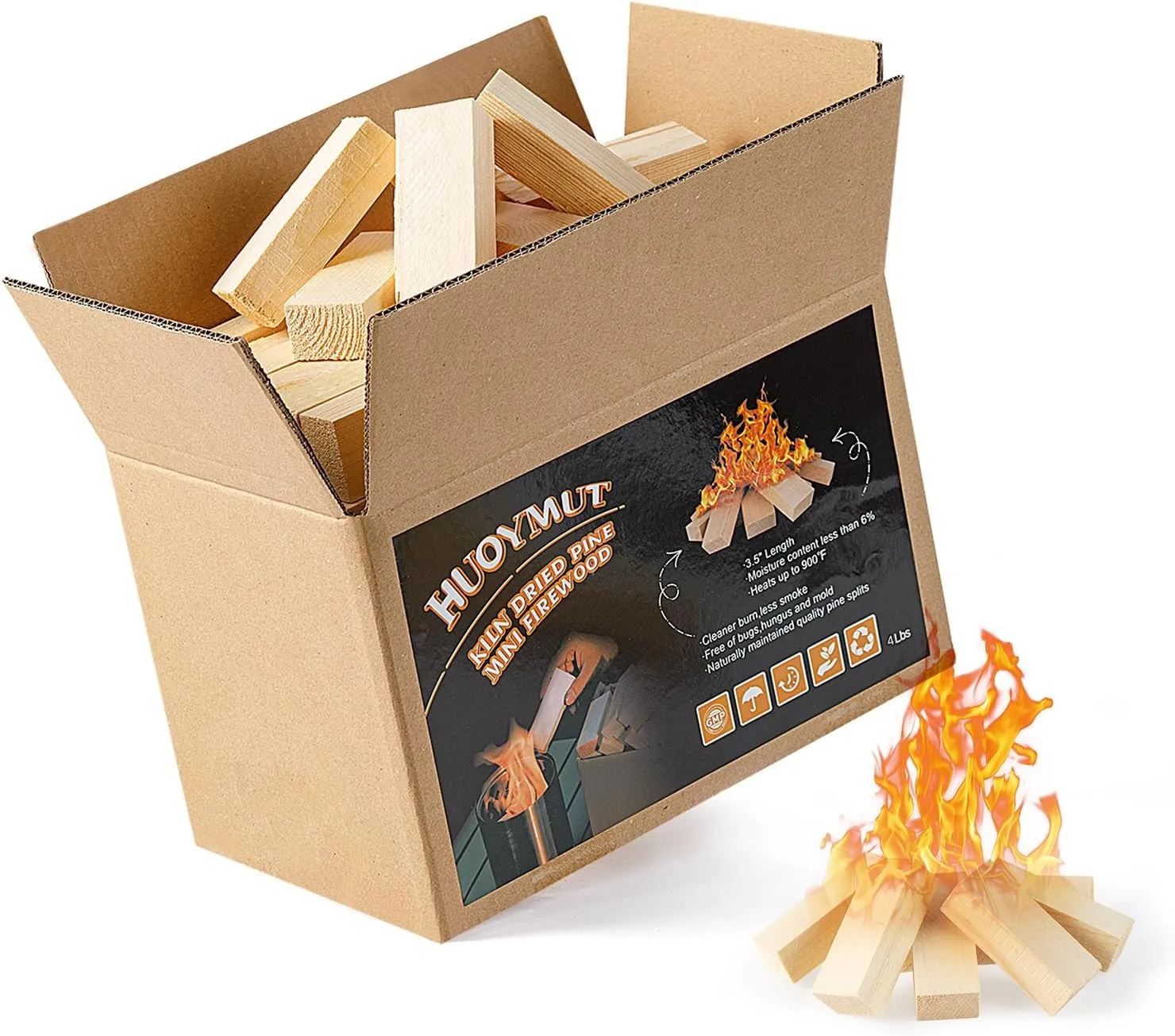 Mini Fire Wood Sticks with 12pcs Fire Starters,3.5" Lengths Kiln Dried Pine Small Firewood,Barkless Kindling Fire Logs,Solo Stove Accessories Great for Tabletop Fire Pit,Solo Stove Mesa,7.5Lbs