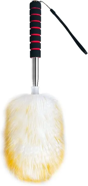 MKUN Lambs Wool Feather Duster extendable Stainless Steel Handle for Cleaning Fan Windows Blinds Laptop and Furniture 45" Long (Natural)