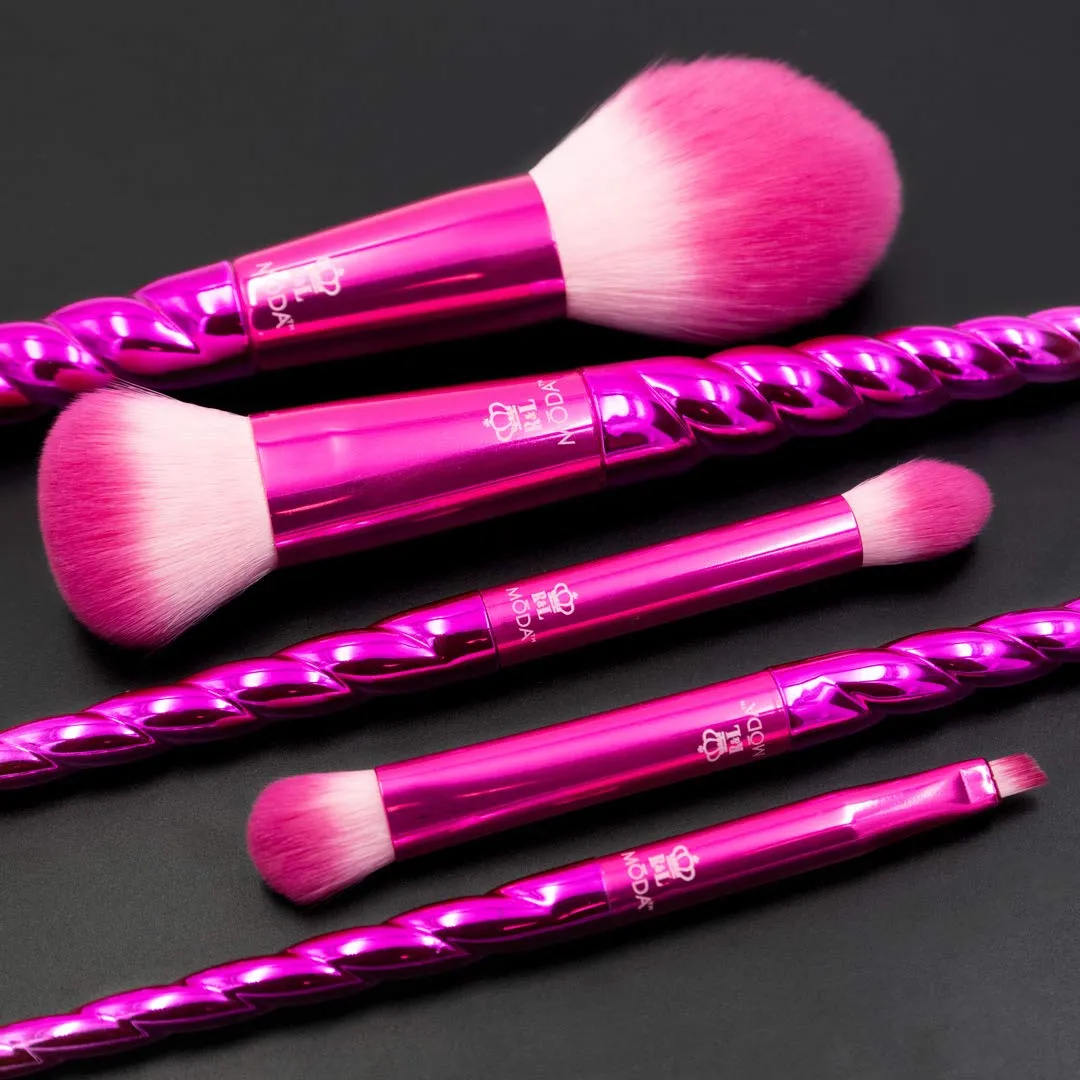 MODA Mythical 5pc Wild Blush Kit – Vegan Makeup Brush Set with Colorful Handles & Soft Synthetic Filaments – Face & Eye Brush Set