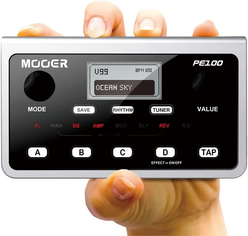 MOOER PE100 Portable Desk Top Guitar Multi Effects with 198 presets, 36 effects, Drum Machine, Metronome, Tap Tempo, Aux In Headphone