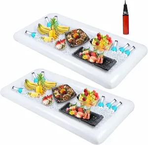 Moon Boat 2PCS Inflatable Cooler Serving Bars Pool Party Coolers Food Holder Ice Tray for BBQs, Picnics,Buffets Indoor Outdoor Luau Supplies with Drain Plug