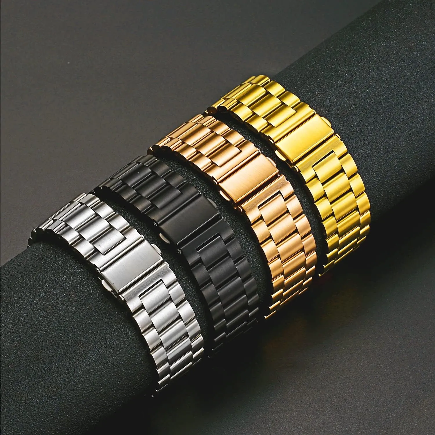 MORAN Stainless Steel Watch Band Quick Release Replacement Metal Strap 18mm 20mm 22mm Men Women, Silver Folding Clasp