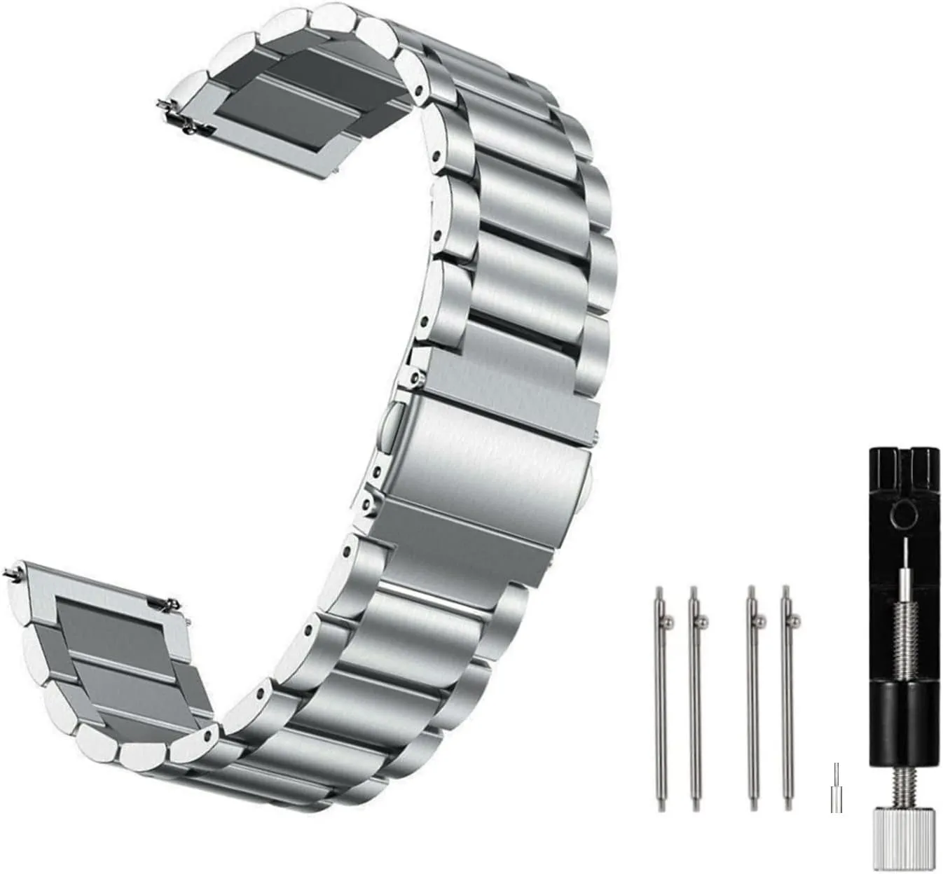 MORAN Stainless Steel Watch Band Quick Release Replacement Metal Strap 18mm 20mm 22mm Men Women, Silver Folding Clasp