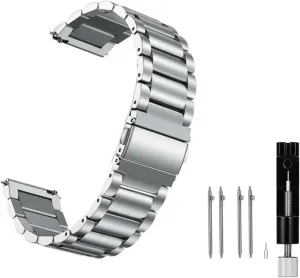 MORAN Stainless Steel Watch Band Quick Release Replacement Metal Strap 18mm 20mm 22mm Men Women, Silver Folding Clasp
