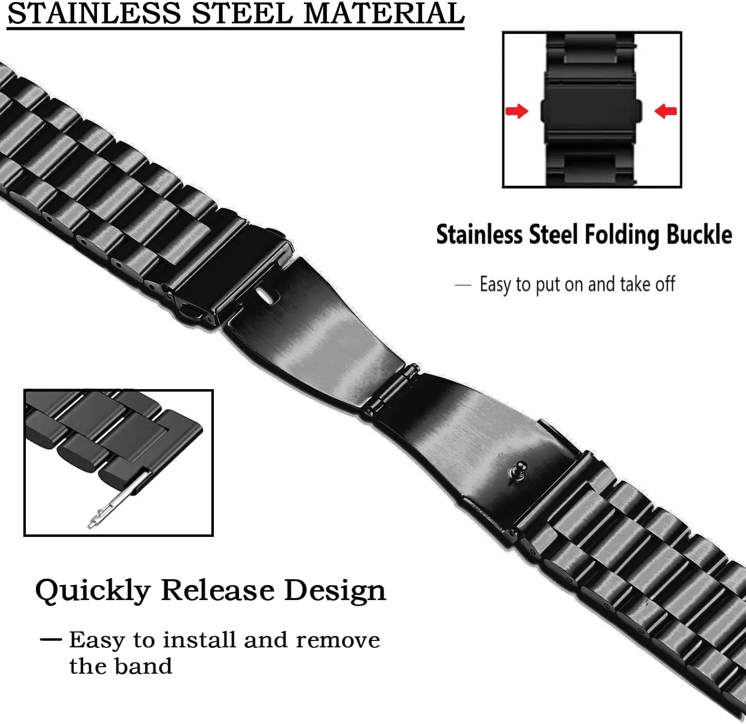 Moran Stainless Steel Watch Band Quick Release Replacement Metal Strap 20mm 22mm for Men Women