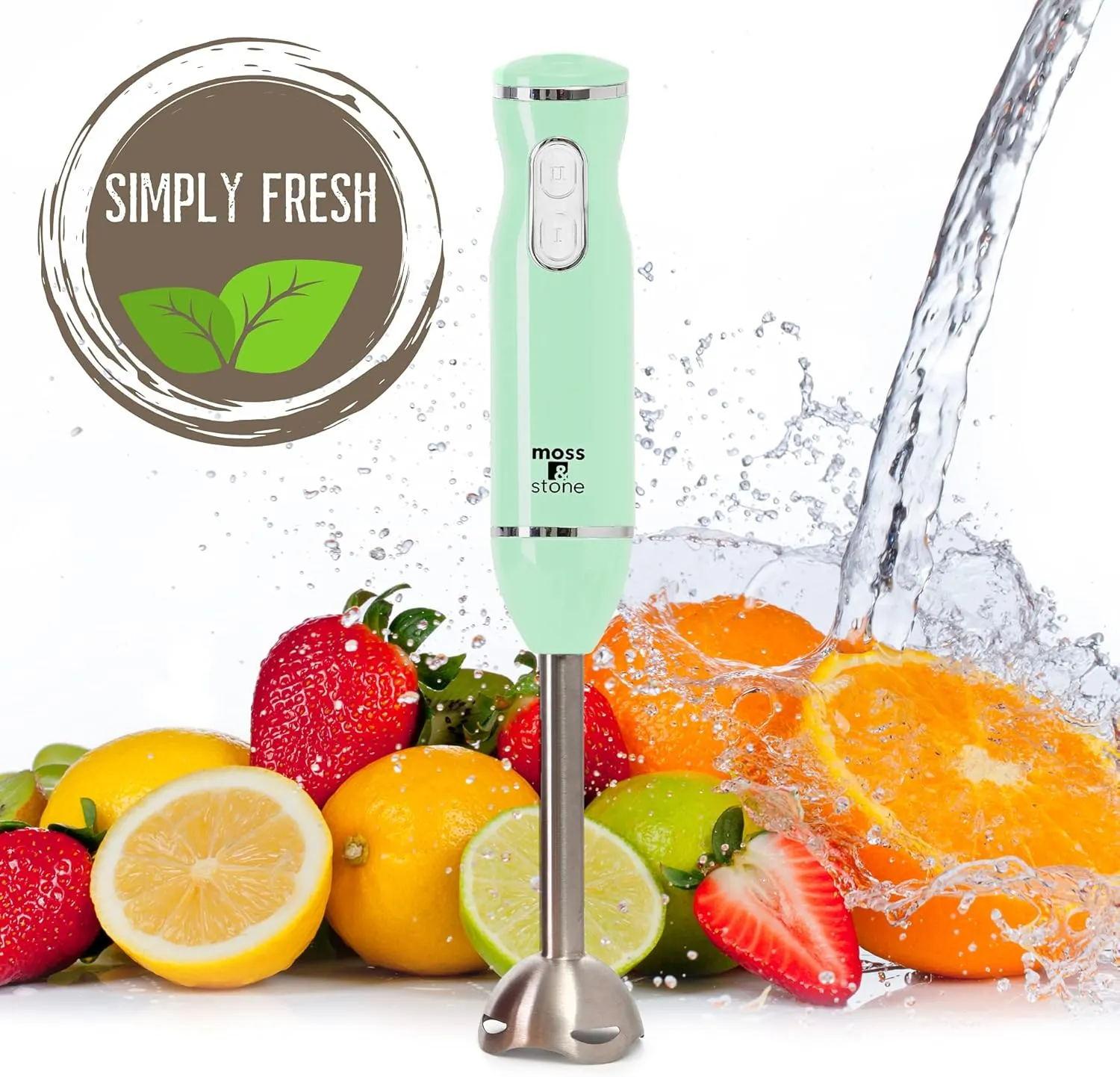 Moss & Stone Hand Blender Electric With Egg Whisk & Chopper, Powerful 300 Watt Stick Blender, Hand Mixer Set Stainless Steel Shaft & Blades, Handheld Blender With Ergonomic Handle