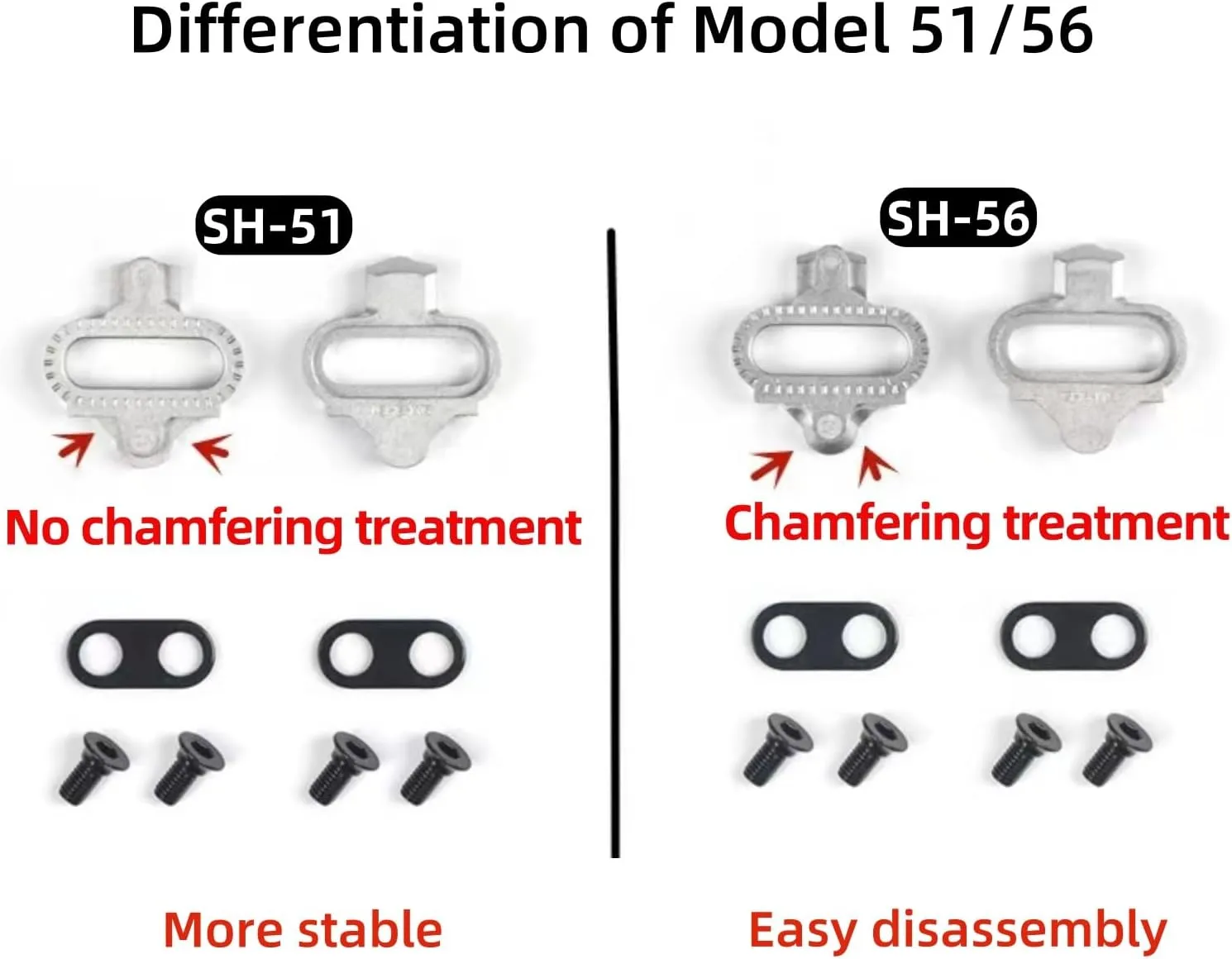 Mountain Bike Cleats Compatible with Shimano SPD Pedals Stainless Steel Pedal Cleat Set Multi-Directional Release Type Match SH51-56