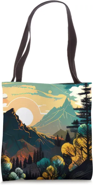 Mountain Wilderness Sunset Tree Earthy Forest Floral Flower Tote Bag