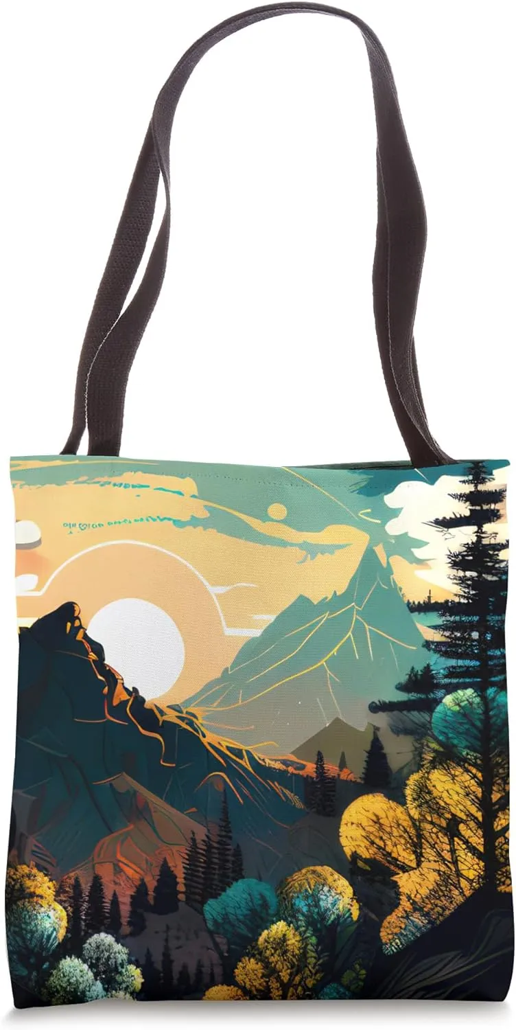 Mountain Wilderness Sunset Tree Earthy Forest Floral Flower Tote Bag