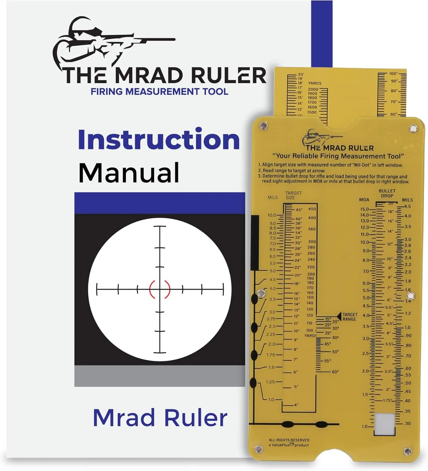 MRAD Ruler Range to Target Calculator Compact and Portable Firing Measurement Slide Rule Tool for Hunting and Long-Range Shooting