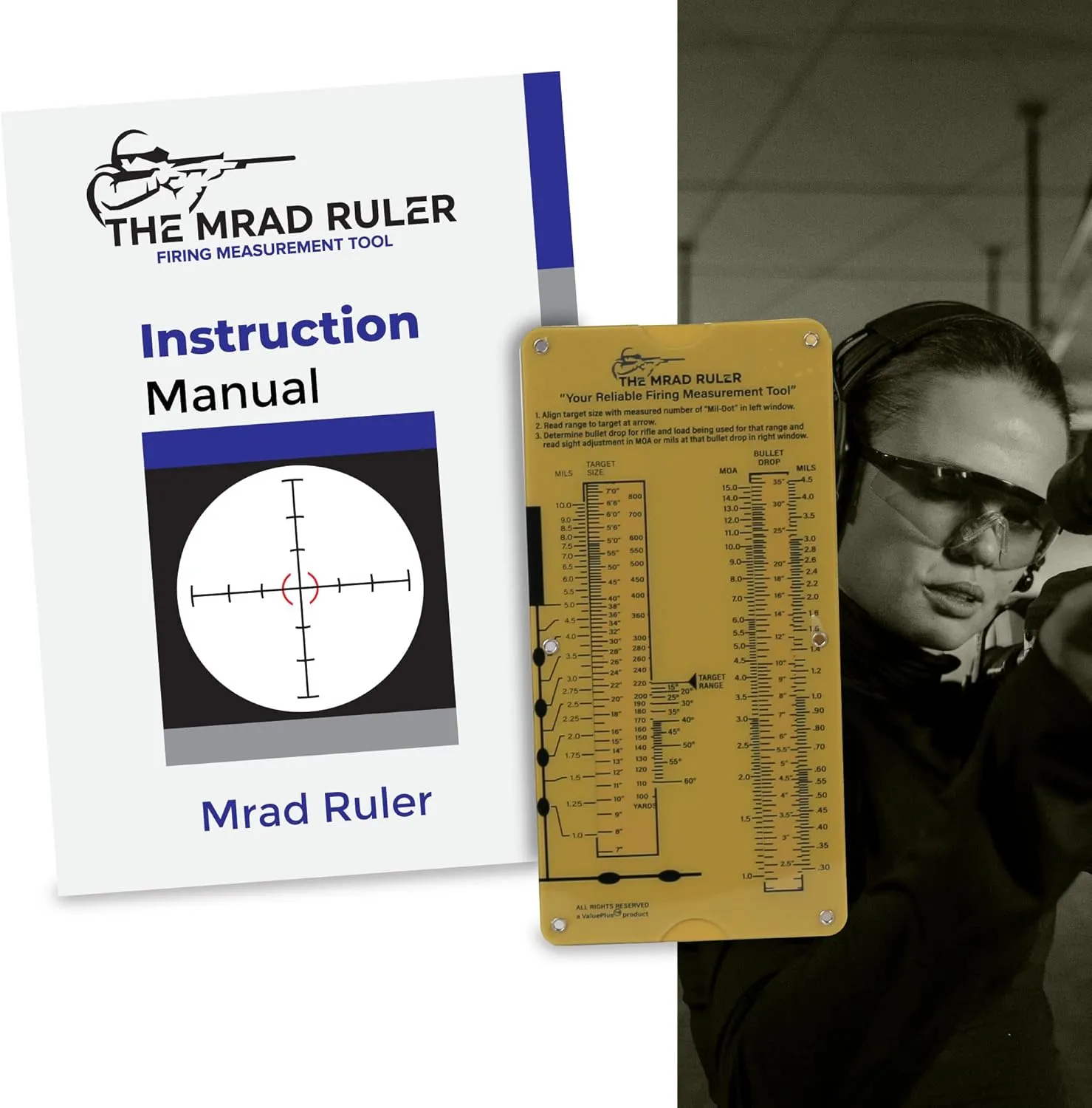 MRAD Ruler Range to Target Calculator Compact and Portable Firing Measurement Slide Rule Tool for Hunting and Long-Range Shooting