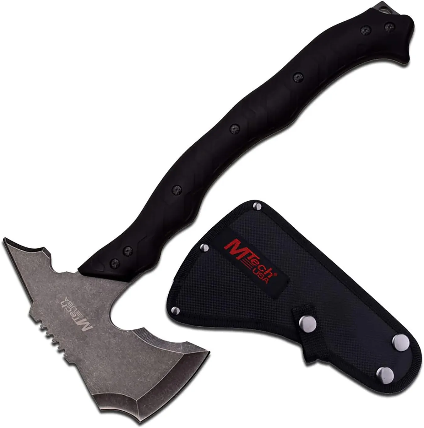 MTech USA MT-AXE13SW Camping Axe, Stonewashed Black Stainless Steel, Nylon Fiber Handle, 14.5-Inch Overall