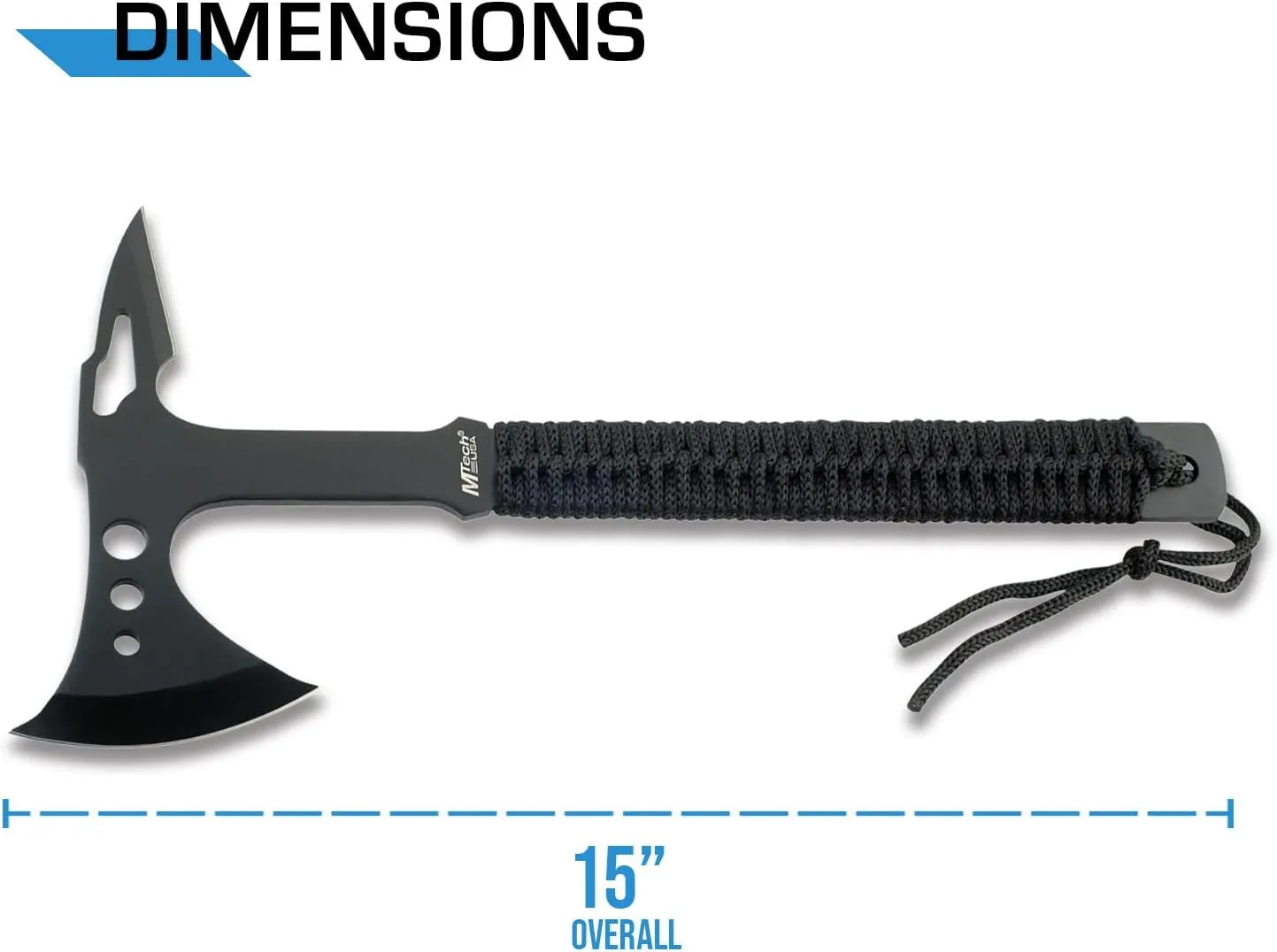 MTech USA MT-AXE8 Camping Axe, Black Stainless Steel, Cord Wrapped Handle, 15-Inch Overall