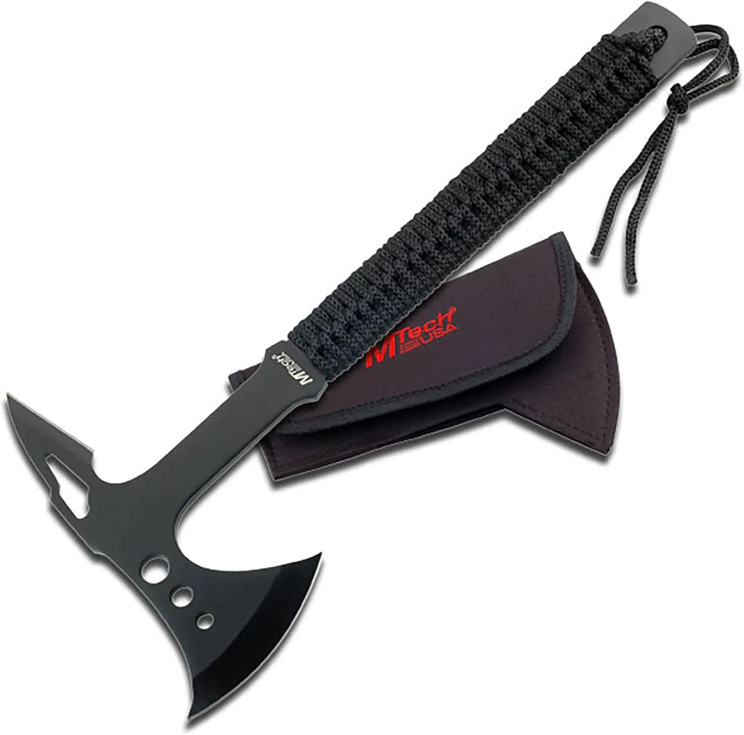 MTech USA MT-AXE8 Camping Axe, Black Stainless Steel, Cord Wrapped Handle, 15-Inch Overall