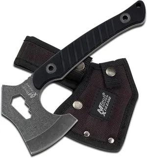 MTech USA Xtreme – Axe – Stonewashed Finish Stainless Steel Axe Blade, Black G10 Handle, Full Tang Construction, Includes 1680D Nylon Sheath, EDC, Tactical – MX-AXE10BK