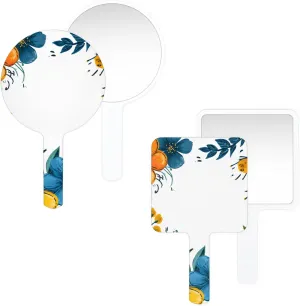 Multi Purpose Hand Mirror Watercolor Natural Modern Flower with Distortion Free Reflection, 6.7 x 3.95 in, Small Cute Square Hand Mirror