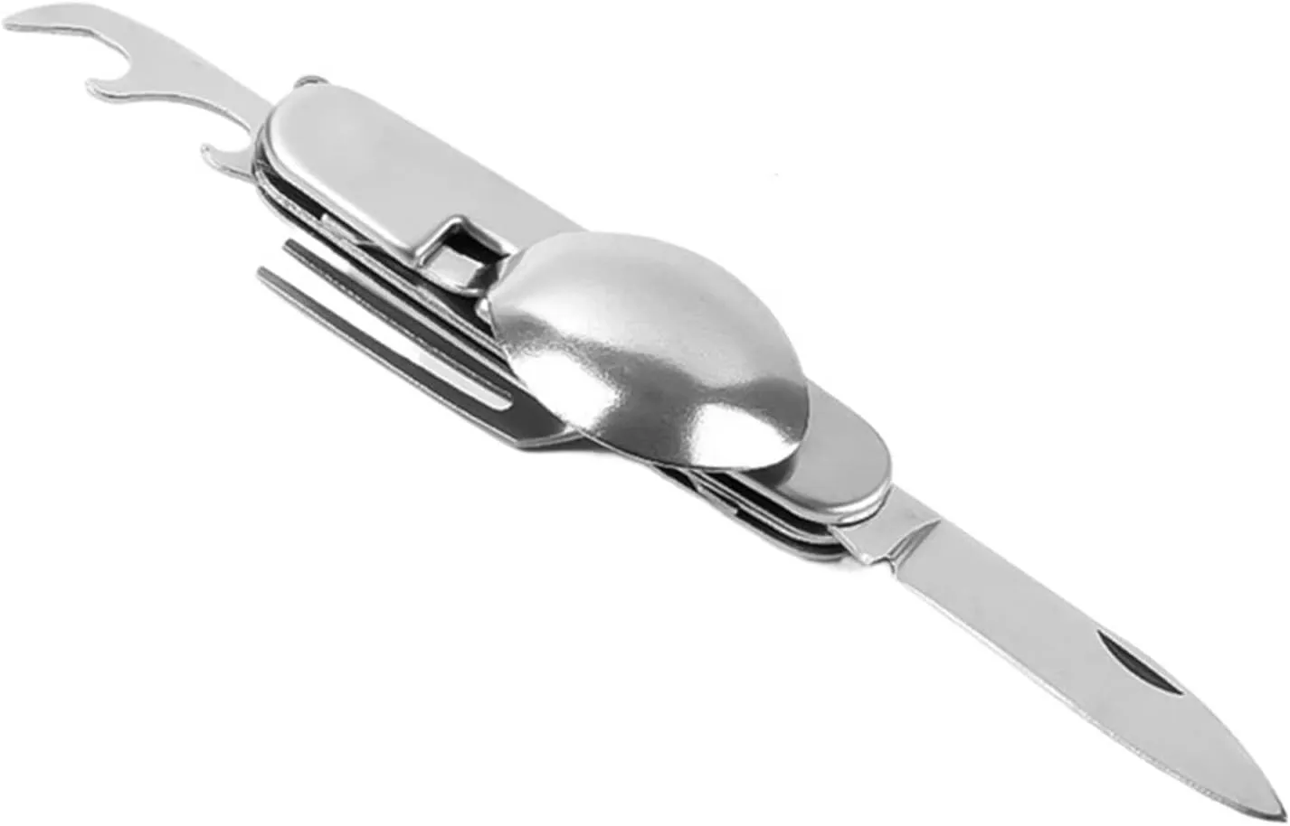 Multi Tool Portable Picnic Camp Spoon Fold Spork Fork Flatware Bottle Can Opener Outdoor