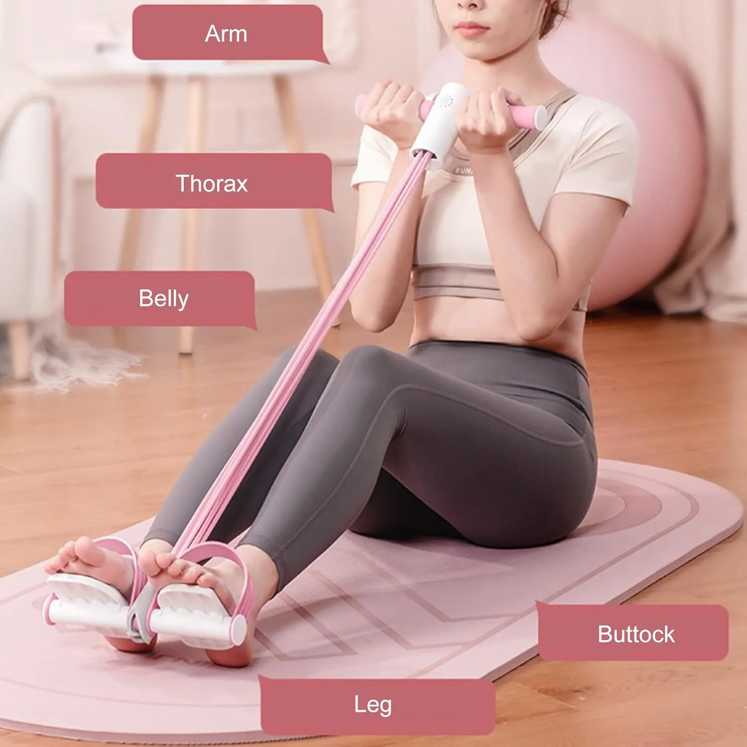 Multifunction Resistance Band, 6-Tube Elastic Yoga Pedal Puller, Natural Latex Tension Rope for Fitness Equipment, Ideal for Abdomen, Waist, Arm, Leg Stretching and Slimming Training
