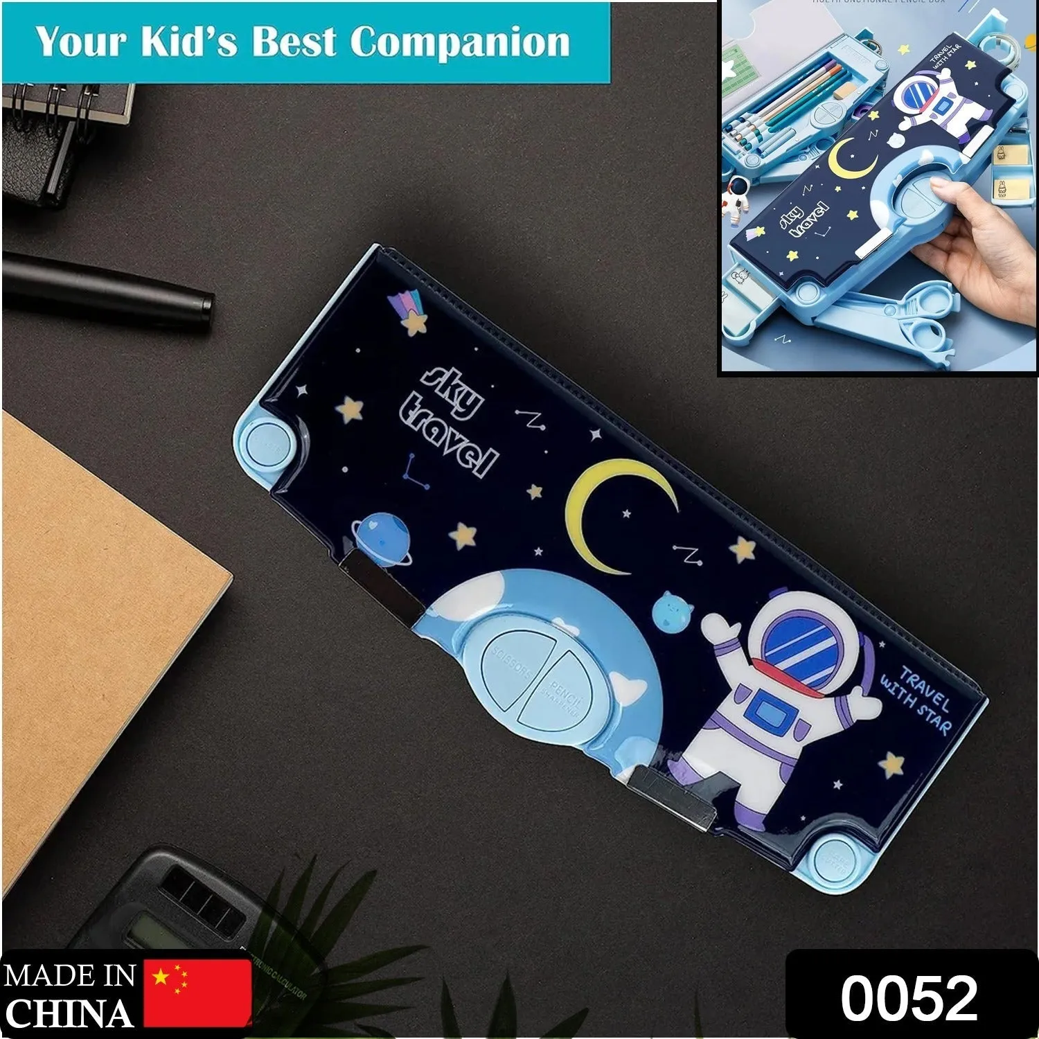 Multifunctional Space Theme Pencil Box for Kids (Magnetic, Pop-Up)