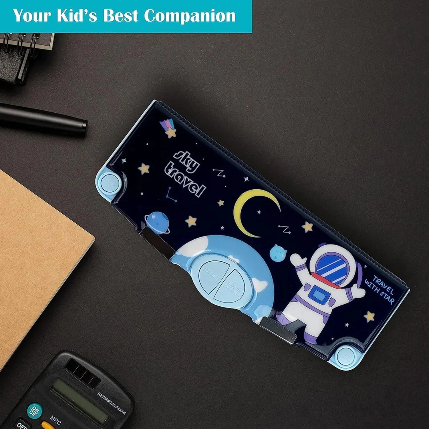 Multifunctional Space Theme Pencil Box for Kids (Magnetic, Pop-Up)