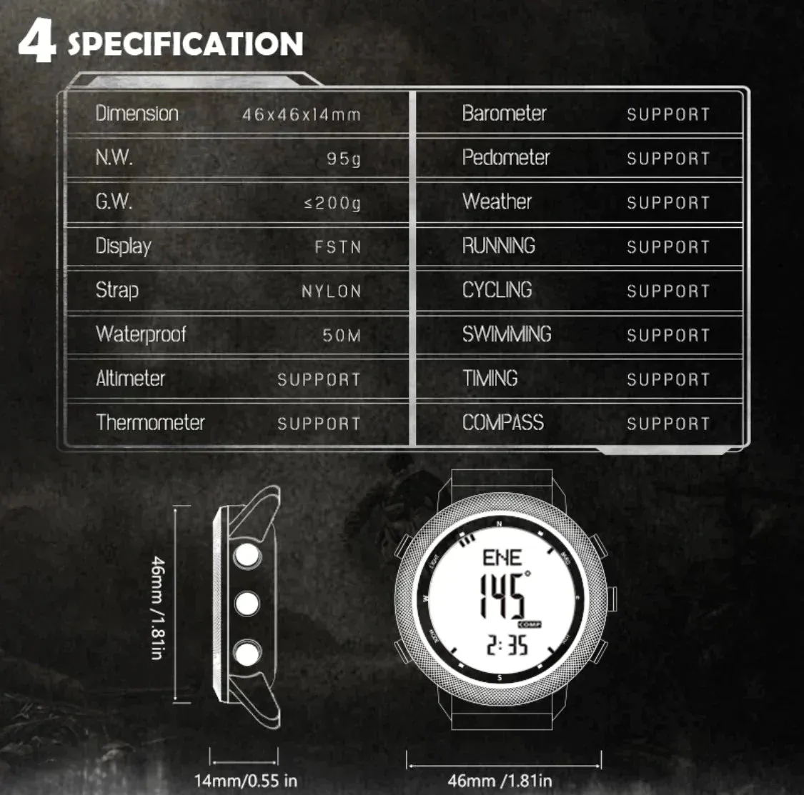 MWC Tactical Military Watch with LCD Digital Display. Functions Include Altimeter, Barometer, Compass, Dual Time Zones and Step Counter - Brand New Pre-Production Watch Reduced