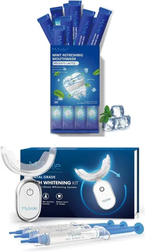 MySmile Mouthwash Alcohol Free, Mouth Wash for Adults Bundle with Teeth Whitening Kit for Sensitive Teeth with LED Light