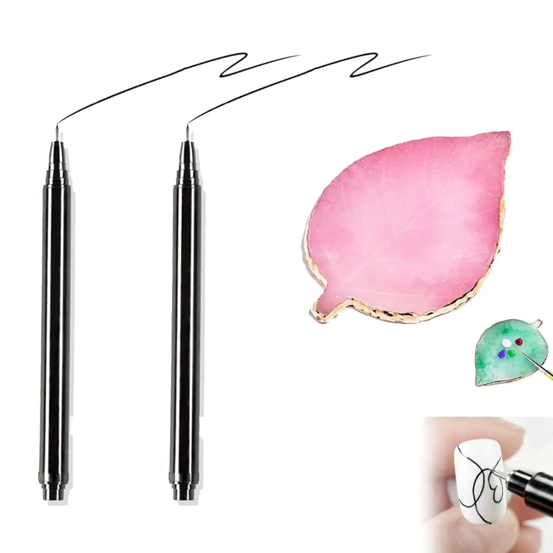 Nail pen,Nail Art Graffiti Pen,Waterproof Drawing Painting Liner Brush, DIY Flower Abstract Lines Details,Nail Art Beauty Tool (2pcs Nail Palette(Pink))