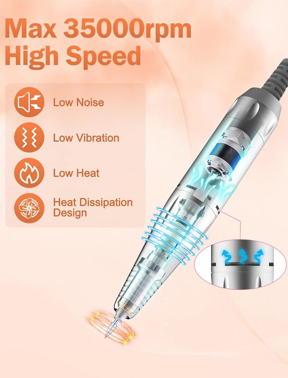 NAILGIRLS Nail Drill，35000RPM Professional Nail Drill Machine with Speed Display，Electric Nail File Set for Acrylic Nails Gel Nails, Polishing Shaping (Black)