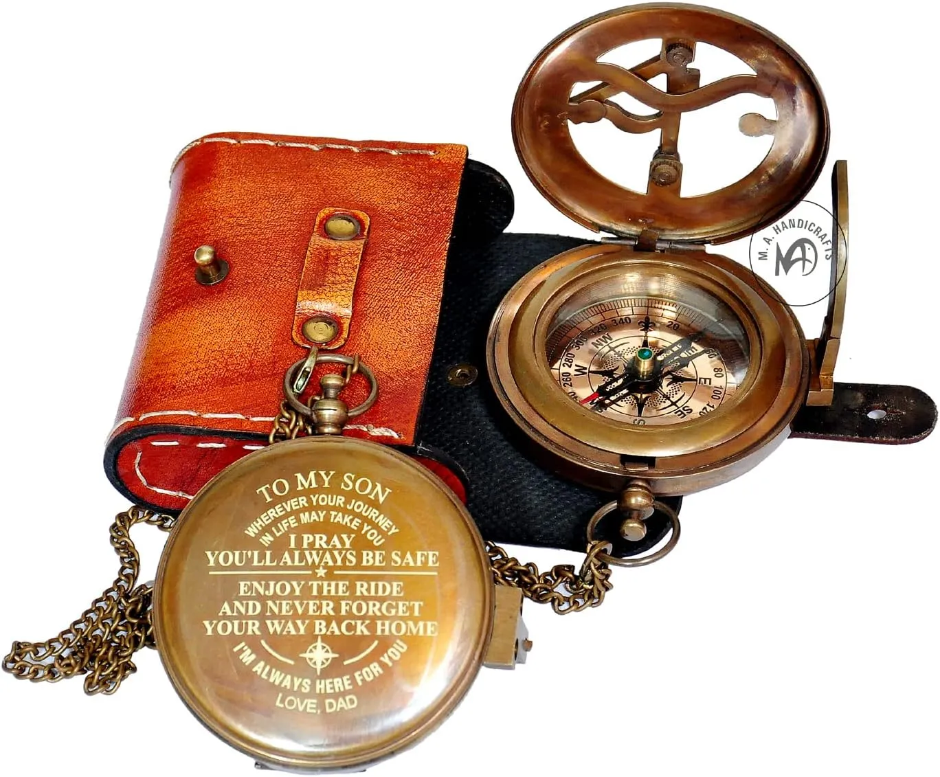 Nautical Antique Brass Verniyer New Working Sundial Compass with Leather Case Marine Navigational Magnetic Push Button Compass Gift for Birthday, New Year