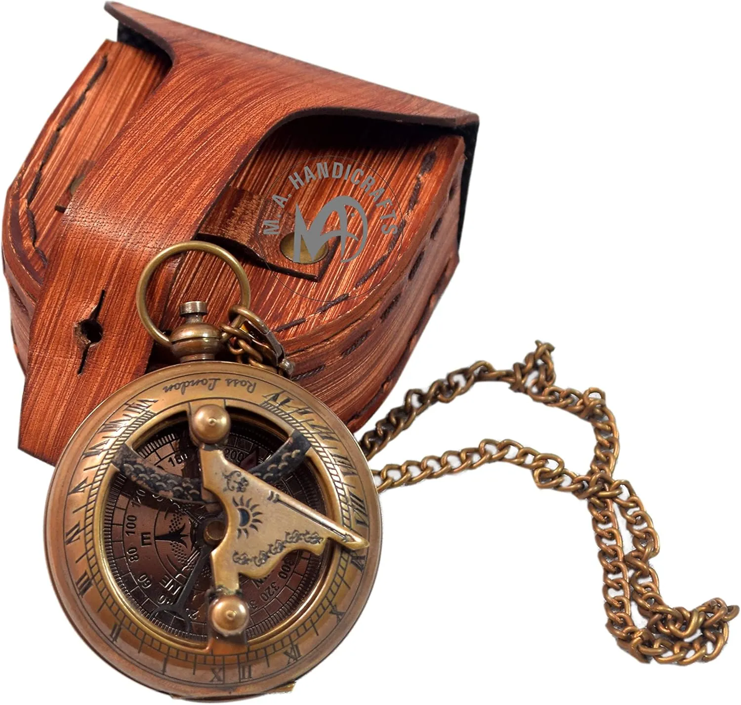Nautical Antique Brass Working Sundial Compass with Leather Case Maritime Navigational Magnetic Pocket Compass Birthday, New Year