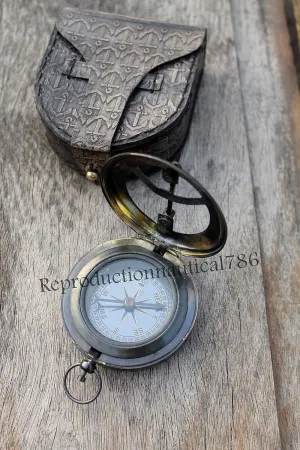 Nautical Astrolabe Antique Brass Working Compass with Leather Case Handmade Pocket Compass Perfect Sailors Gift for Men/Women/Christmas/Birthday/New Year