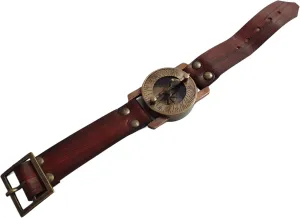 Nautical Brass Compass Watch with Brown Leather Band Antique Sundial Compass Handmade autical Sundial Watch Camping Compass,