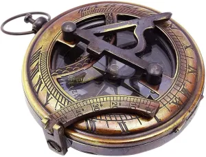 Nautical Pocket Compass Magnetic Navigation Chain Sundial Brass Maritime Hiking