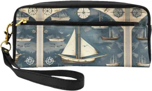 Nautical Sailboat Map Print Portable Mini Makeup Bag,Versatile And Compact,Perfect For Your Essentials