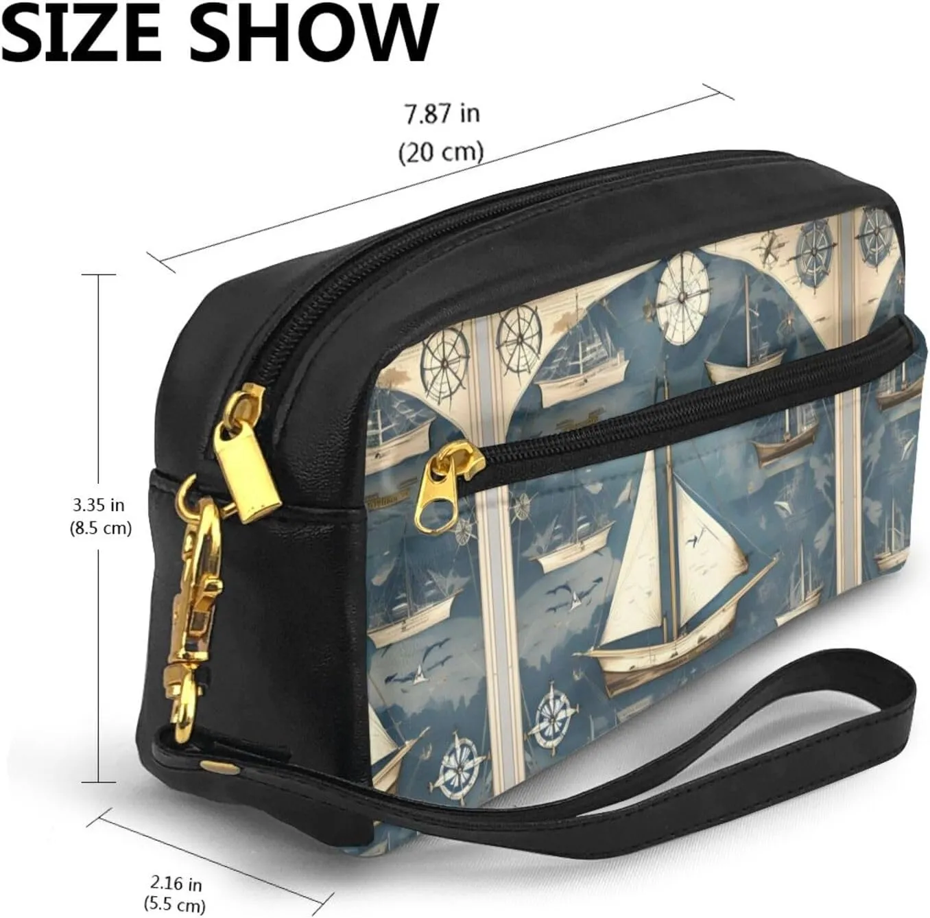 Nautical Sailboat Map Print Portable Mini Makeup Bag,Versatile And Compact,Perfect For Your Essentials