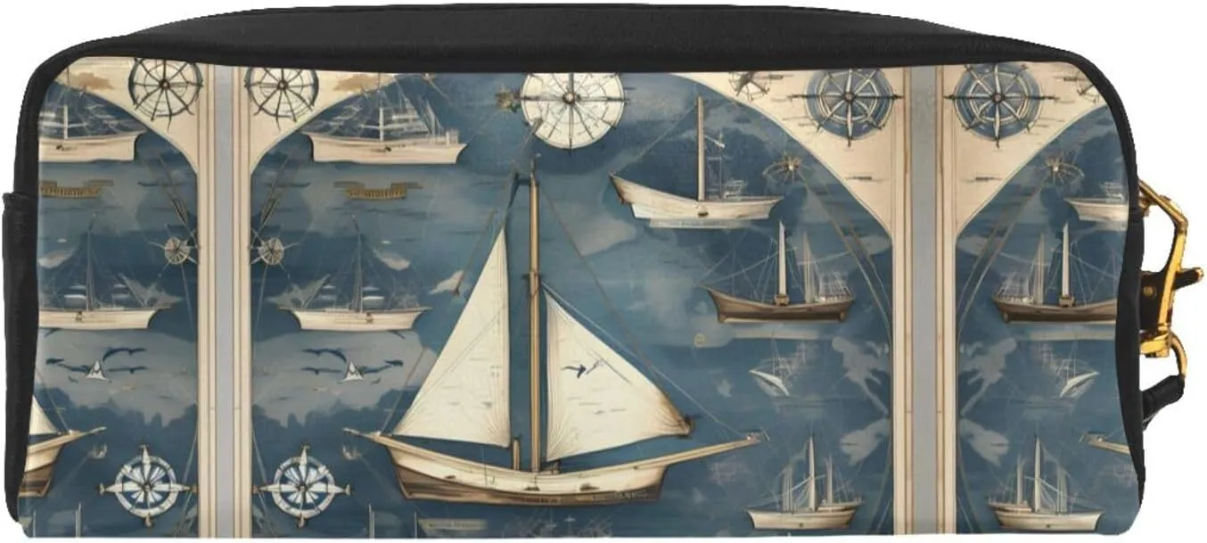 Nautical Sailboat Map Print Portable Mini Makeup Bag,Versatile And Compact,Perfect For Your Essentials