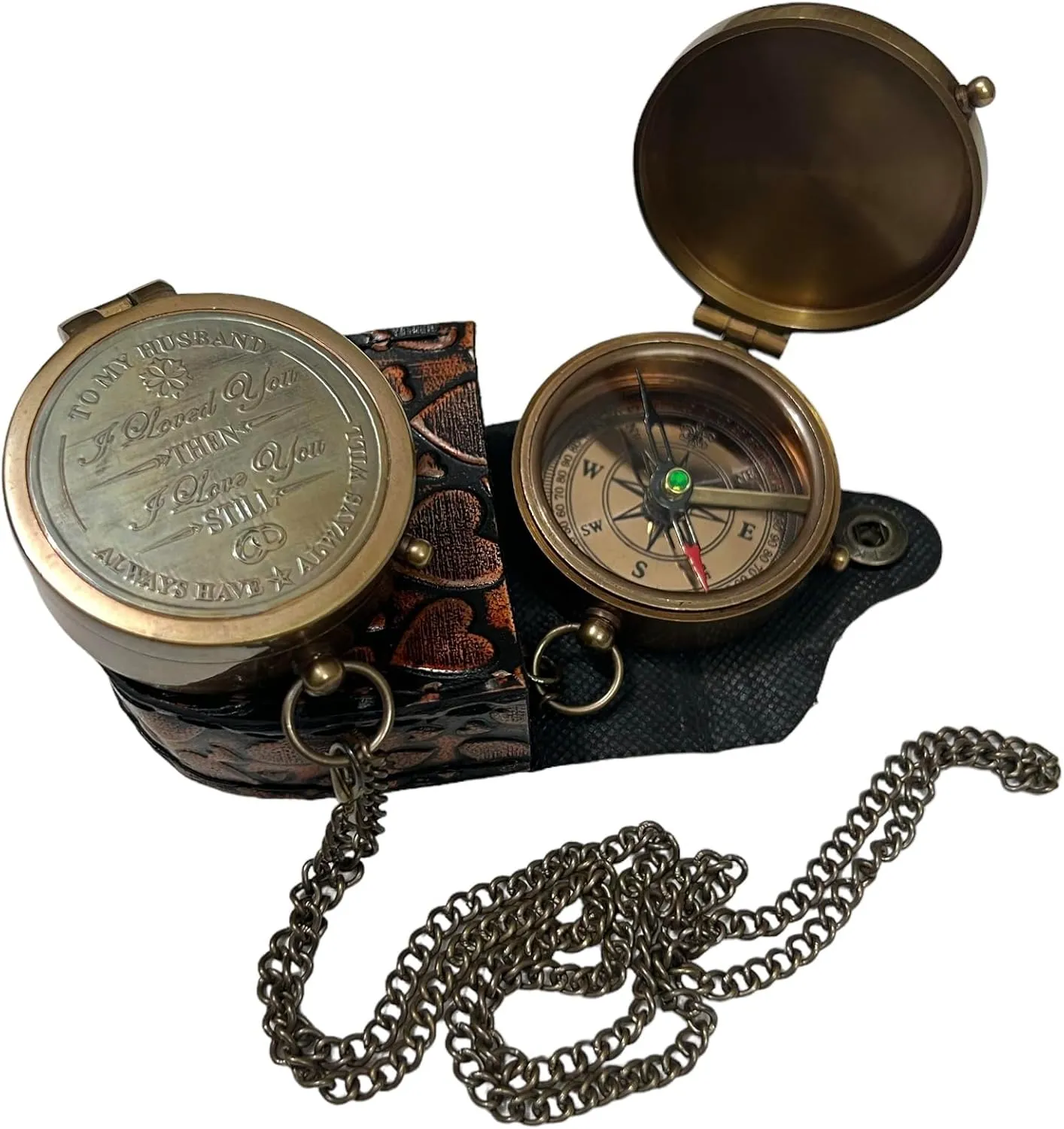 Nautical Solid Brass Directional Magnetic Compass Antique Vintage Design with Engraved Quote Elegant Maritime Navigation Instrument