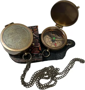 Nautical Solid Brass Directional Magnetic Compass Antique Vintage Design with Engraved Quote Elegant Maritime Navigation Instrument