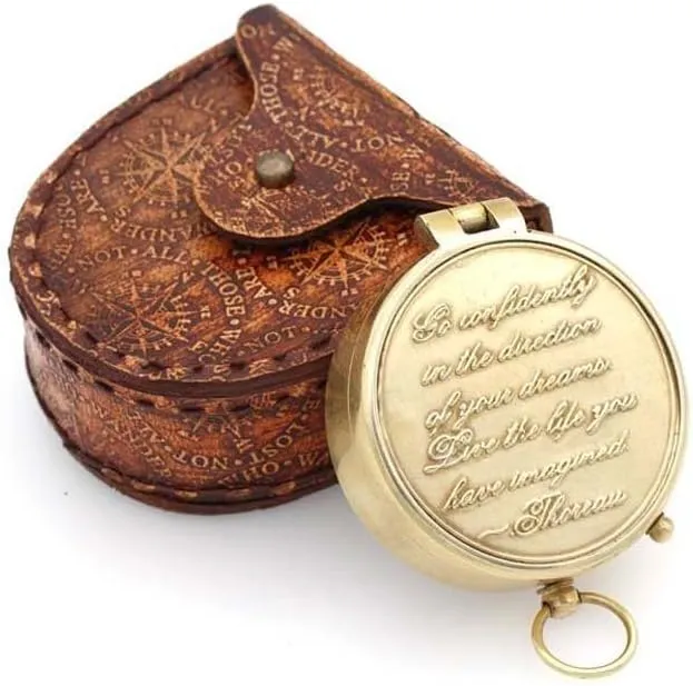 NauticalMart Thoreau's Go Confidently Quote Engraved Brass Compass - Graduation Day Gifts - Wedding Gift - Baptism Gift - Father 's Day- Mother's Day - Anniversary - Keepsake Christmas