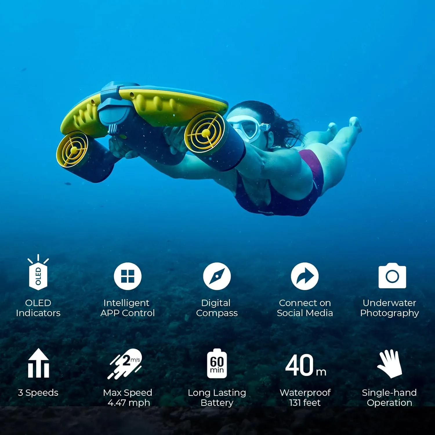 Navbow Navbow Plus Smart Professional Underwater Scooter Dual Motors with Action Camera Mount 3 Gear Speed 4.47mph 60 Minutes 131ft Swimming Pool Diving Snorkeling Water Scooter for Adults