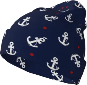Navy Blue Nautical Anchor Knit Beanie Hat Cuffed Skull Caps Skull Hat Beanie Cap Hat for Men Women Pattern-46