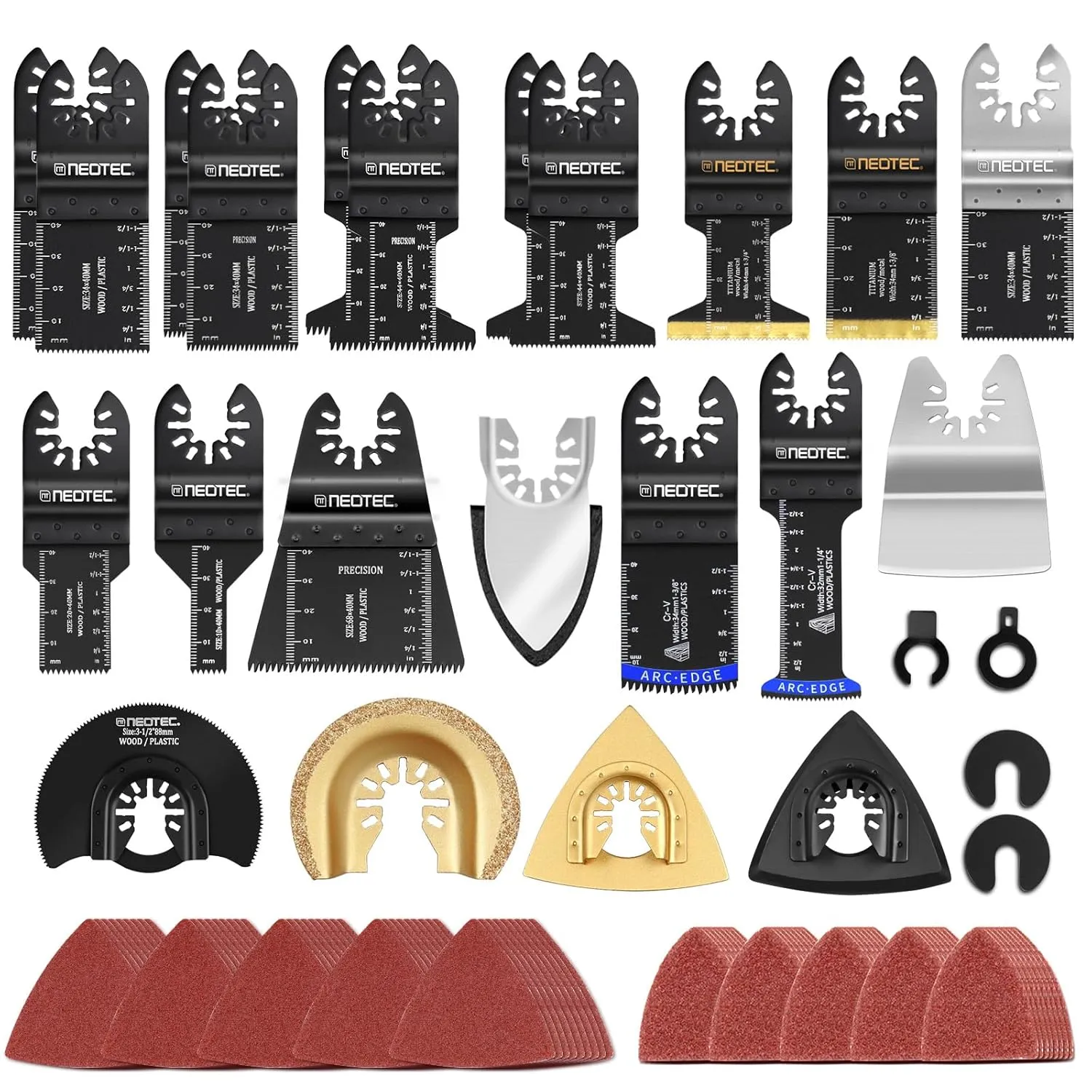NEO-TEC 102PCS Universal Oscillating Saw Blades Multi Tool Blades Kit Quick Release Saw Blades Fit Porter Cable Black & Decker Rockwell Ridgid Ryobi Milwaukee Chicago Craftsman
