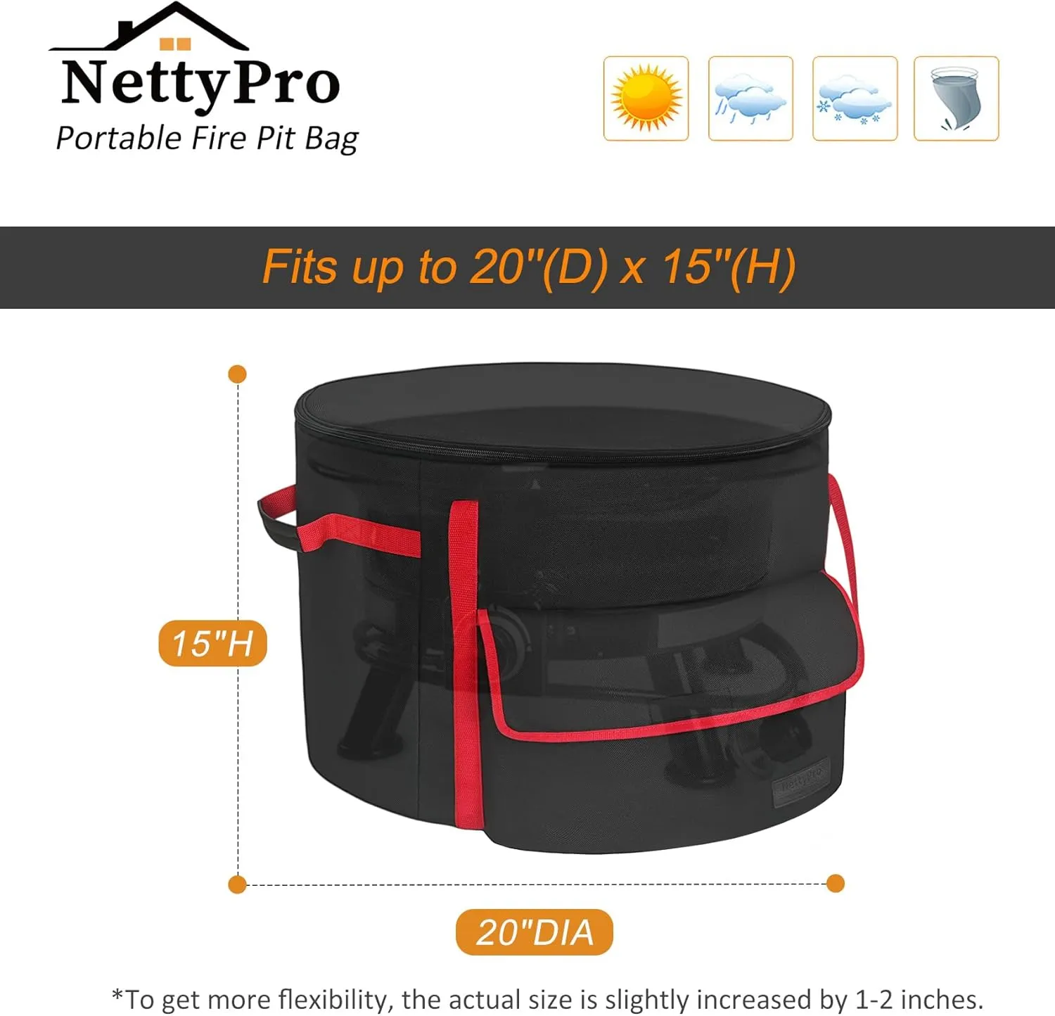 NettyPro Fire bowl Carry Bag for 19 Inch Outland 893/823/863 Propane Fire Bowl, Fire Pit Carrying Case Waterproof Heavy Duty 600D Outdoor Portable Firebowl Fit Ciays Smokeless Gas Firepit