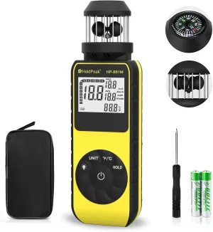 New Digital Anemometer Handheld Wind Speed Meter, HOLDPEAK 881M Digital Cup Anemometer Measure Wind Velocity with Compass, LED Screen, Data Hold, 360° Outdoor Wind Velocity Measurement 0.7~42m/s, ℃/℉