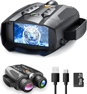 Night Vision Goggles, 4K 2624FT-10X Digital Zoom-5000mAh, 3'' Screen Infrared Binoculars with Compass Flashlight 64GB TF Card for Photos Videos, for Adults Outdoor Camping,Wildlife Observation