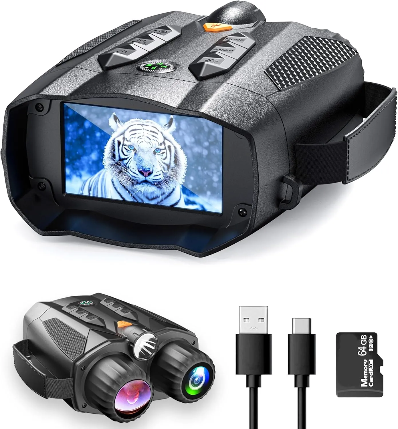Night Vision Goggles, 4K 2624FT-10X Digital Zoom-5000mAh, 3'' Screen Infrared Binoculars with Compass Flashlight 64GB TF Card for Photos Videos, for Adults Outdoor Camping,Wildlife Observation