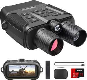 Night Vision Goggles, 4K UHD Digital Night Vision Binoculars for Adults, 4'' HD Screen Rechargeable Binoculars with 5X Digital Zoom, Flashlight, Compass for Camping