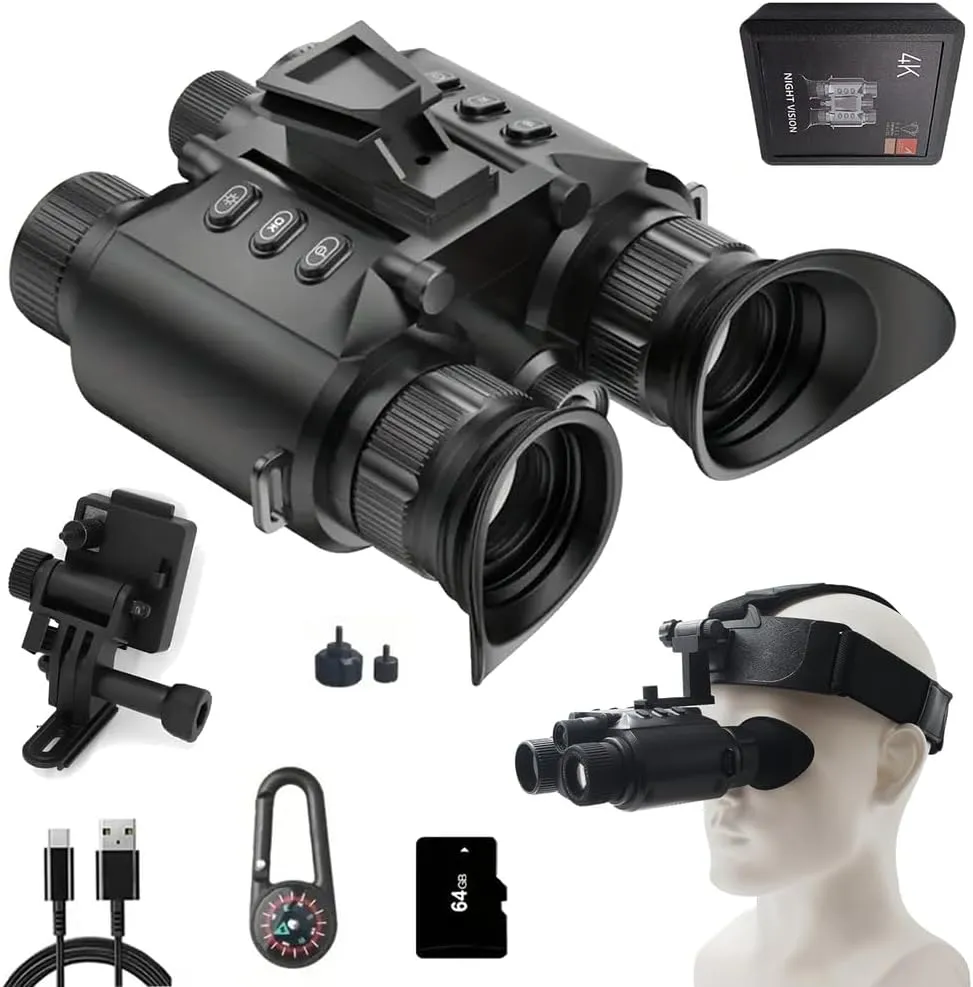 Night Vision Goggles Head Mounted – 2000FT Night Vision Binoculars for Adults with 8X Digital Zoom | Tactical Light, Photo & Video Capture, 64GB Card