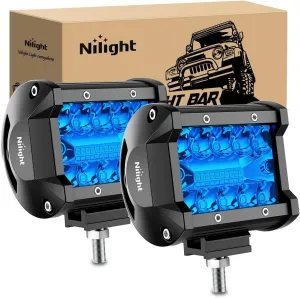 Nilight 4 inch LED Light Pod Blue Triple Row 2PCS 60W Flood Spot Combo Driving Fog Fishing Hunting Emergency Safety Signal Deck Trailer Lighting for UTV Pick-up Van Boat Tractor